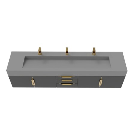 Castello Usa Nile 84-inch Black Vanity Set with Gray Top and Gold Handles CB-MC-84BLK-GLD-2053-GR